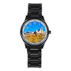 Snowy Andes Mountains, El Chalten, Argentina Stainless Steel Round Watch by dflcprints