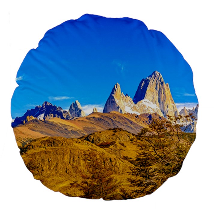 Snowy Andes Mountains, El Chalten, Argentina Large 18  Premium Flano Round Cushions