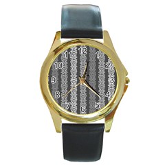 Pattern Round Gold Metal Watch