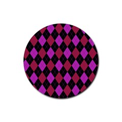 Plaid Pattern Rubber Coaster (round)  by Valentinaart