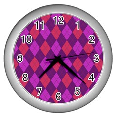 Plaid Pattern Wall Clocks (silver)  by Valentinaart