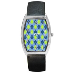 Plaid Pattern Barrel Style Metal Watch by Valentinaart