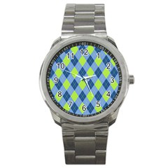 Plaid Pattern Sport Metal Watch by Valentinaart