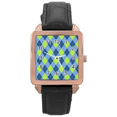 Plaid Pattern Rose Gold Leather Watch  by Valentinaart