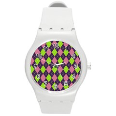 Plaid Pattern Round Plastic Sport Watch (m) by Valentinaart