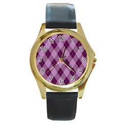 Plaid Pattern Round Gold Metal Watch by Valentinaart