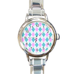 Plaid Pattern Round Italian Charm Watch by Valentinaart