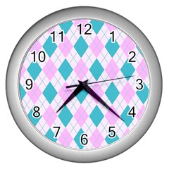 Plaid Pattern Wall Clocks (silver)  by Valentinaart