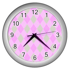 Plaid Pattern Wall Clocks (silver)  by Valentinaart