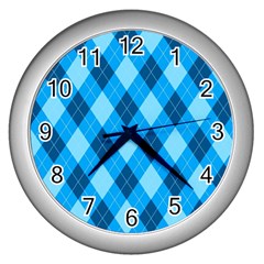 Plaid Pattern Wall Clocks (silver)  by Valentinaart