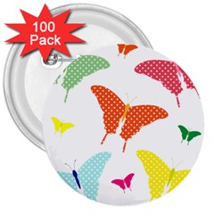 Beautiful Colorful Polka Dot Butterflies Clipart 3  Buttons (100 pack) 