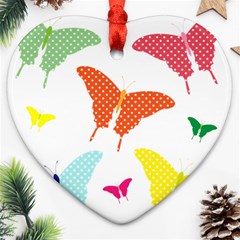 Beautiful Colorful Polka Dot Butterflies Clipart Heart Ornament (Two Sides)