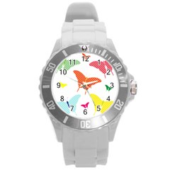 Beautiful Colorful Polka Dot Butterflies Clipart Round Plastic Sport Watch (L)