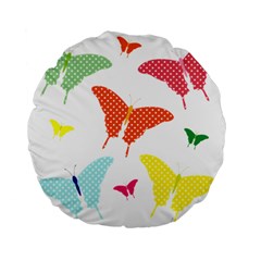 Beautiful Colorful Polka Dot Butterflies Clipart Standard 15  Premium Flano Round Cushions