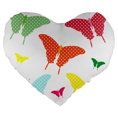 Beautiful Colorful Polka Dot Butterflies Clipart Large 19  Premium Flano Heart Shape Cushions