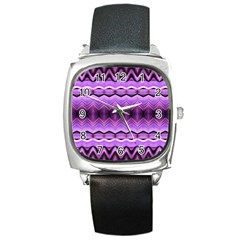 Purple Pink Zig Zag Pattern Square Metal Watch