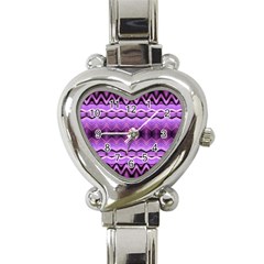 Purple Pink Zig Zag Pattern Heart Italian Charm Watch