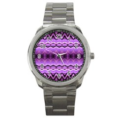 Purple Pink Zig Zag Pattern Sport Metal Watch