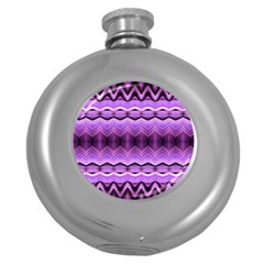 Purple Pink Zig Zag Pattern Round Hip Flask (5 oz)