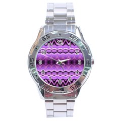 Purple Pink Zig Zag Pattern Stainless Steel Analogue Watch