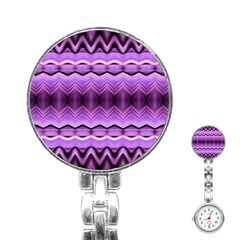 Purple Pink Zig Zag Pattern Stainless Steel Nurses Watch