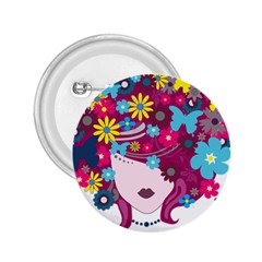 Beautiful Gothic Woman With Flowers And Butterflies Hair Clipart 2.25  Buttons