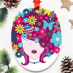 Beautiful Gothic Woman With Flowers And Butterflies Hair Clipart Ornament (Oval)