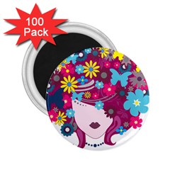 Beautiful Gothic Woman With Flowers And Butterflies Hair Clipart 2.25  Magnets (100 pack) 