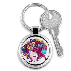 Beautiful Gothic Woman With Flowers And Butterflies Hair Clipart Key Chains (Round) 