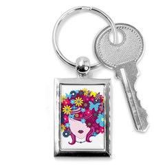 Beautiful Gothic Woman With Flowers And Butterflies Hair Clipart Key Chains (Rectangle) 