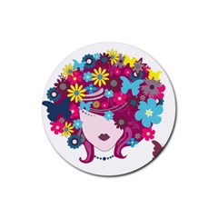 Beautiful Gothic Woman With Flowers And Butterflies Hair Clipart Rubber Round Coaster (4 pack) 