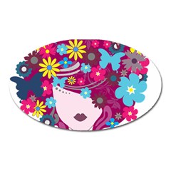 Beautiful Gothic Woman With Flowers And Butterflies Hair Clipart Oval Magnet