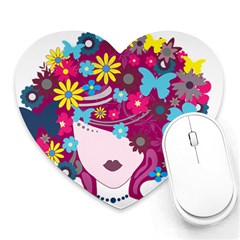 Beautiful Gothic Woman With Flowers And Butterflies Hair Clipart Heart Mousepads