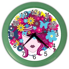 Beautiful Gothic Woman With Flowers And Butterflies Hair Clipart Color Wall Clocks