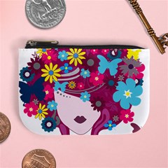 Beautiful Gothic Woman With Flowers And Butterflies Hair Clipart Mini Coin Purses