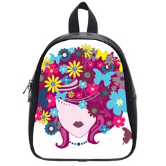 Beautiful Gothic Woman With Flowers And Butterflies Hair Clipart School Bags (Small) 