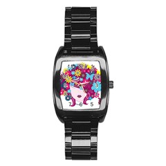 Beautiful Gothic Woman With Flowers And Butterflies Hair Clipart Stainless Steel Barrel Watch