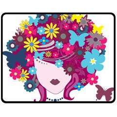 Beautiful Gothic Woman With Flowers And Butterflies Hair Clipart Double Sided Fleece Blanket (Medium) 