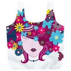 Beautiful Gothic Woman With Flowers And Butterflies Hair Clipart Full Print Recycle Bags (L) 