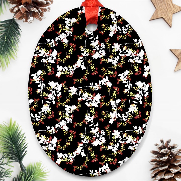 Dark Chinoiserie Floral Collage Pattern Ornament (Oval)