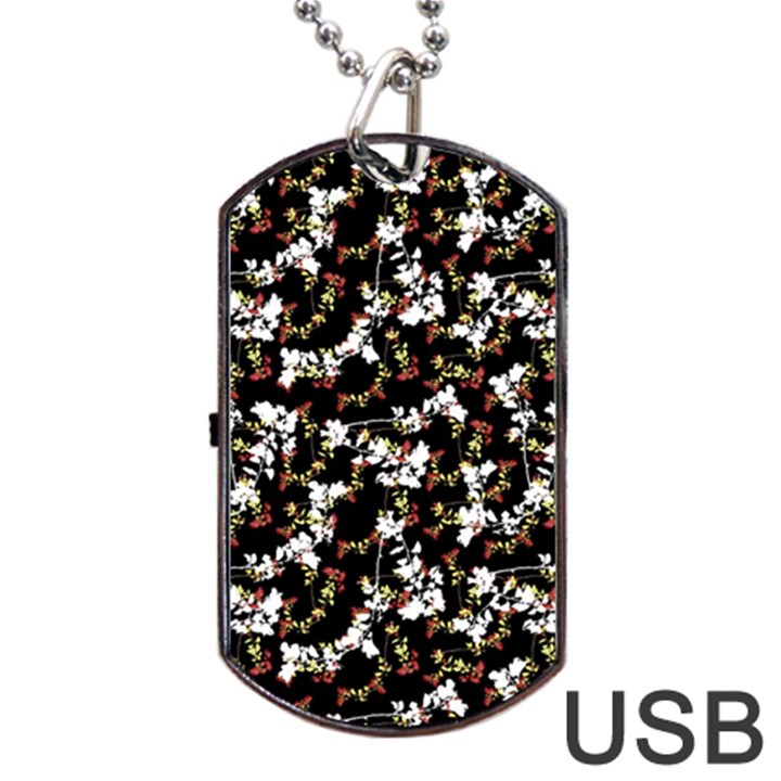 Dark Chinoiserie Floral Collage Pattern Dog Tag USB Flash (Two Sides)