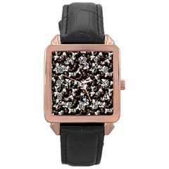 Dark Chinoiserie Floral Collage Pattern Rose Gold Leather Watch  by dflcprints