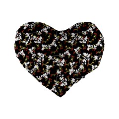 Dark Chinoiserie Floral Collage Pattern Standard 16  Premium Flano Heart Shape Cushions by dflcprints