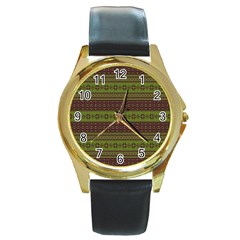 Pattern Round Gold Metal Watch