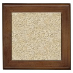 Old Floral Crochet Lace Pattern Beige Bleached Framed Tiles by EDDArt