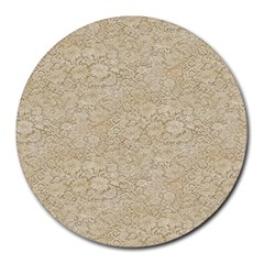 Old Floral Crochet Lace Pattern Beige Bleached Round Mousepads by EDDArt