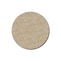 Old Floral Crochet Lace Pattern Beige Bleached Rubber Coaster (round) 