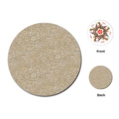 Old Floral Crochet Lace Pattern Beige Bleached Playing Cards (round)  by EDDArt