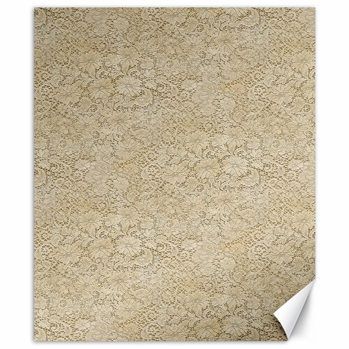 Old Floral Crochet Lace Pattern beige bleached Canvas 8  x 10 