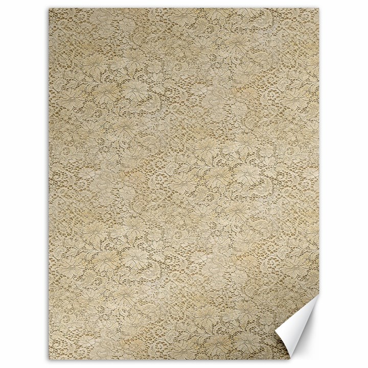 Old Floral Crochet Lace Pattern beige bleached Canvas 12  x 16  